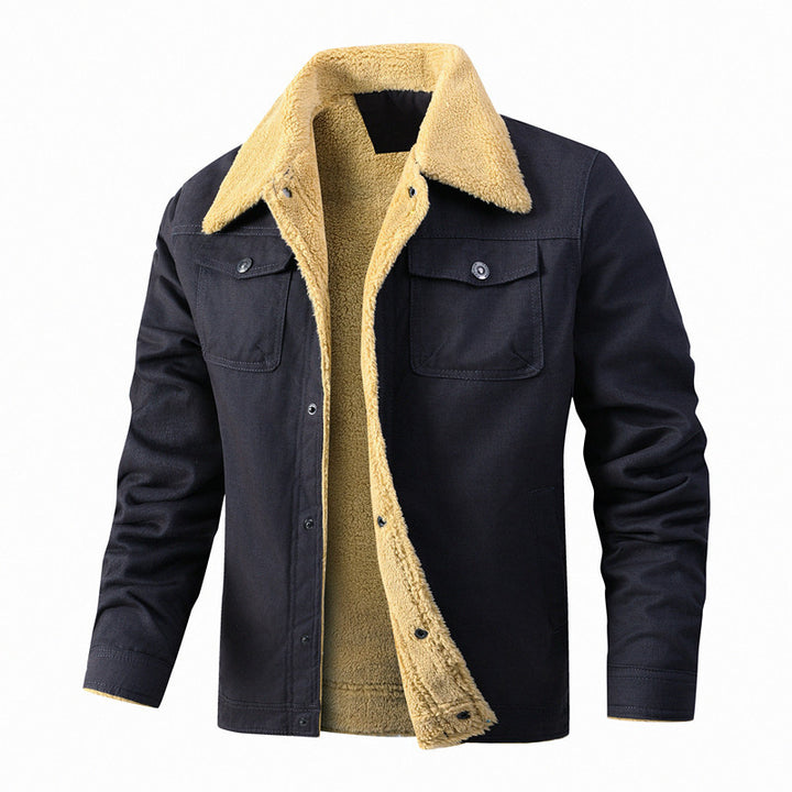 Men's trucker jacket with teddy lining and sturdy canvas outer layer Mune Fashion