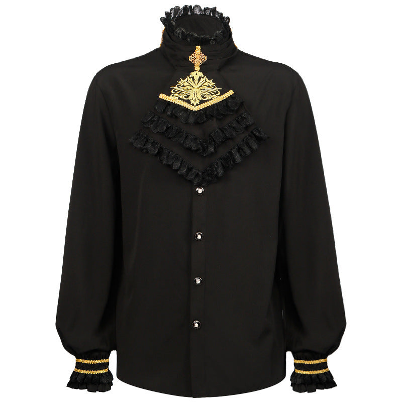 Ladies' romantic Victorian ruffled blouse with stand collar and lace cuffs Mune Fashion