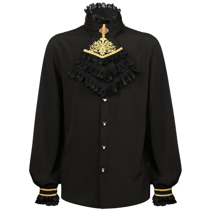 Ladies' romantic Victorian ruffled blouse with stand collar and lace cuffs Mune Fashion