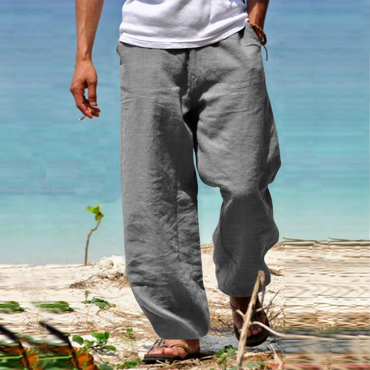 Men's casual beach pants in palazzo cut made of breathable linen-cotton blend with comfort waistband Mune Fashion