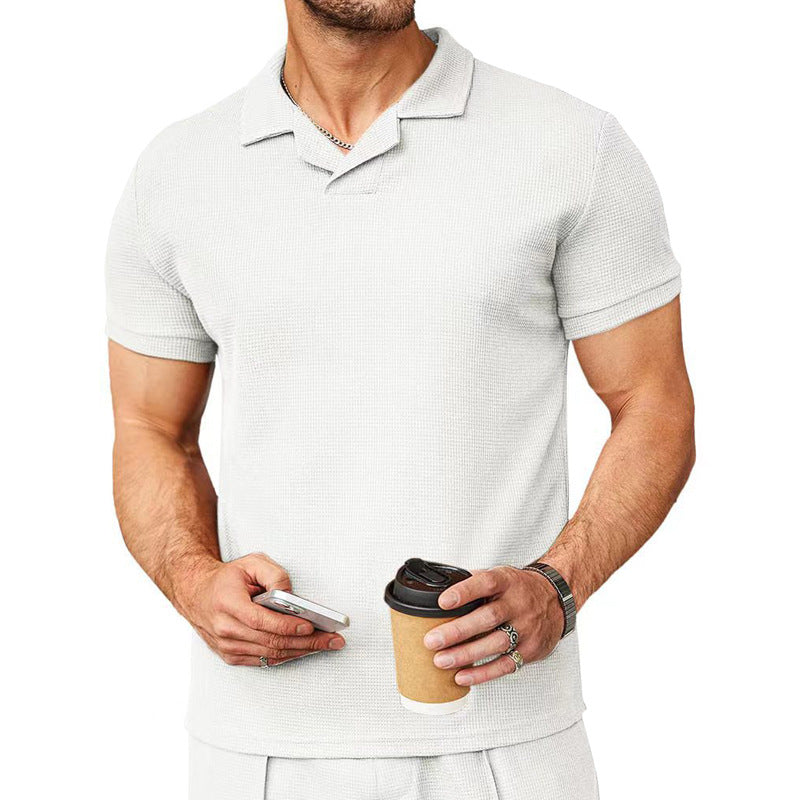 Men's short-sleeve knitted polo with open shirt collar and body-hugging fit Mune Fashion