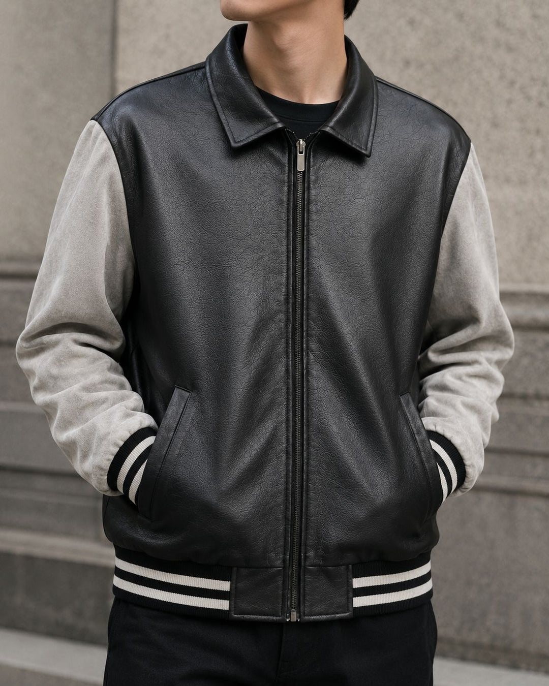 Men's Fashionable Bomber Jacket made of Faux Leather Mune Fashion
