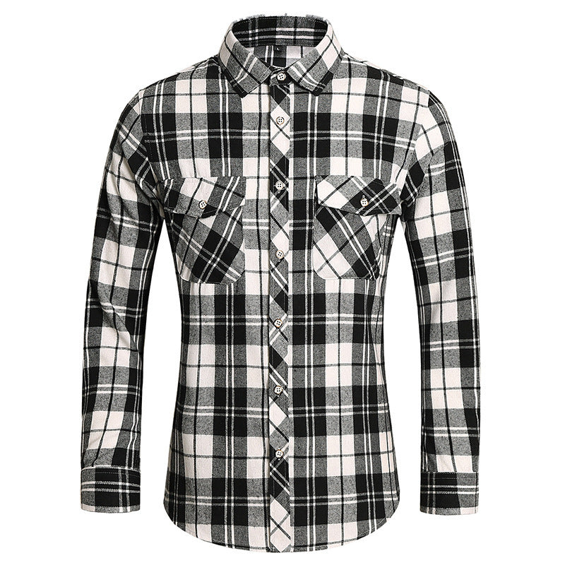 Men's checkered flannel shirt with double breast pockets and kent collar Mune Fashion