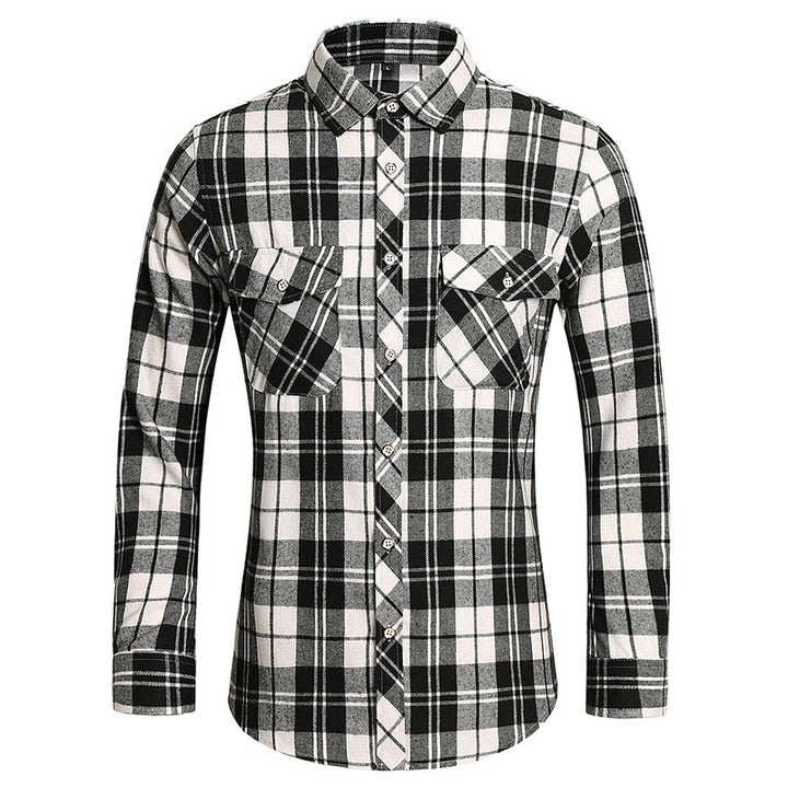 Men's checkered flannel shirt with double breast pockets and kent collar Mune Fashion