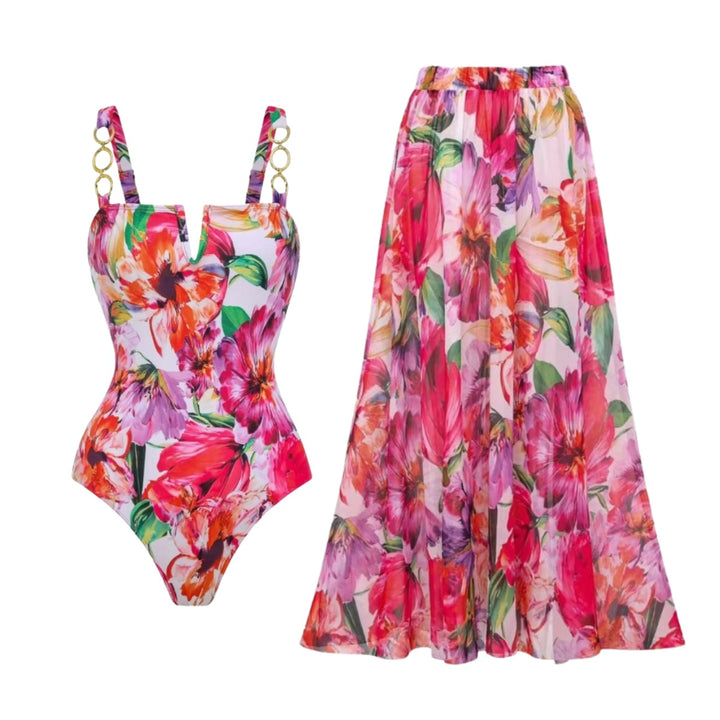 Women's elegant swimsuit with floral wrap skirt Mune Fashion