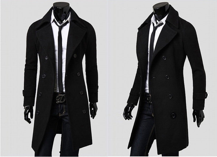 Men's tailored double-breasted trench coat made of wool blend with classic lapels and back vent Mune Fashion