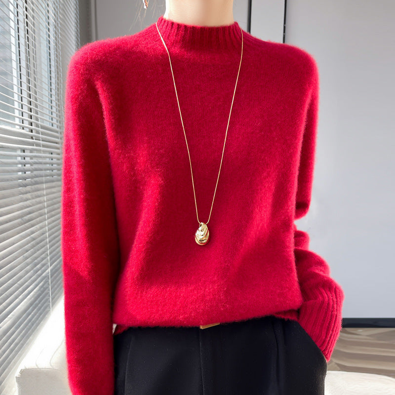 Women's Short Mock Neck Sweater made of fluffy Mohair Blend with boxy silhouette Mune Fashion