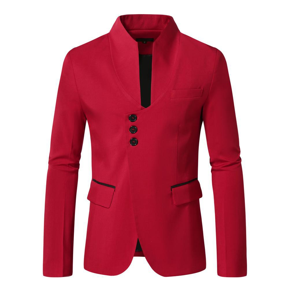 Men's nan asymmetrical blazer with stand collar, three buttons and slim fit as well as piped pockets Mune Fashion