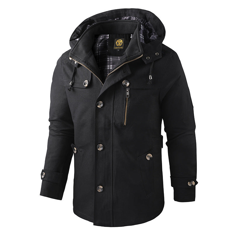 Men's hooded parka made of canvas with checked thermal lining, hidden zipper, and decorative button placket Mune Fashion