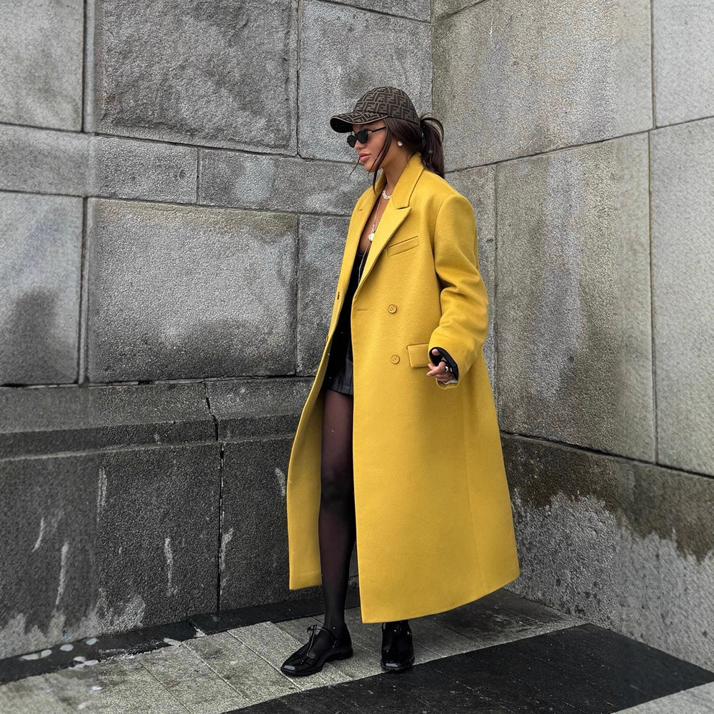 Ladies Oversized Wool Coat with Lapel Collar and Flap Pockets Mune Fashion