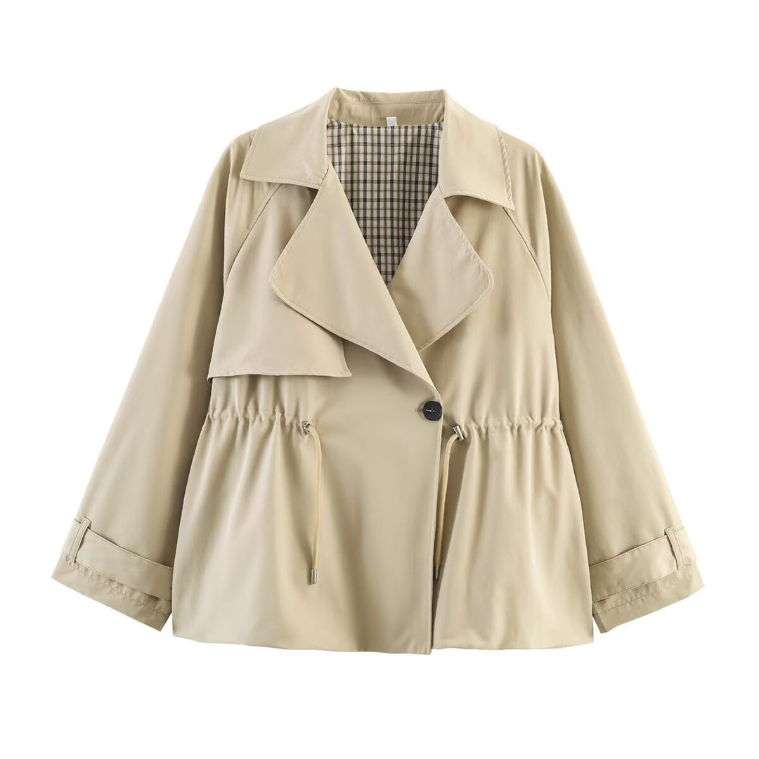 Women's Short Trench Coat with Drawstring Waist Mune Fashion