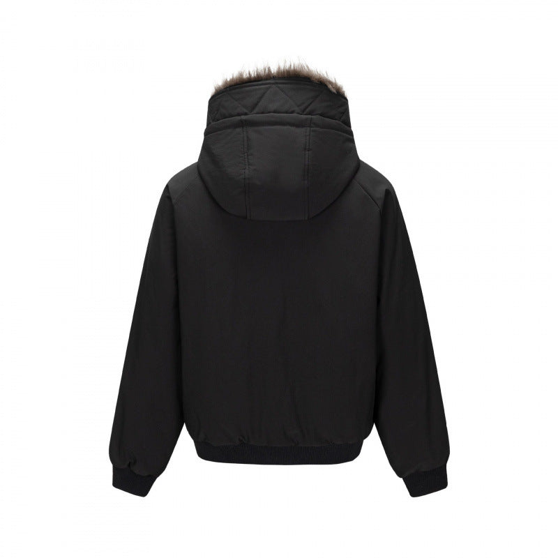 Men's short-cut thermo bomber jacket with detachable hood and faux fur collar Mune Fashion
