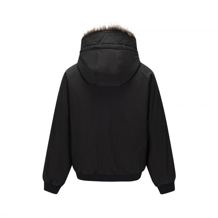 Men's short-cut thermo bomber jacket with detachable hood and faux fur collar Mune Fashion