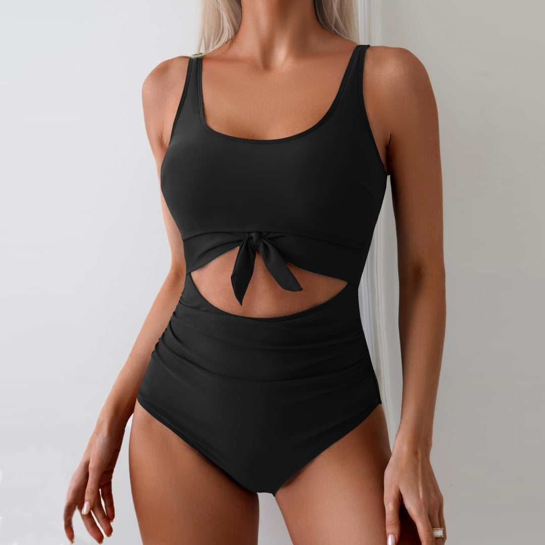 Women's One-Piece Swimsuit with Trendy Cut-Out Design and Adjustable Knot Mune Fashion