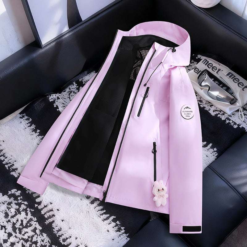 Women Lightweight Waterproof Hooded Jacket with Teddy Charm and Concealed Zipper Pockets Mune Fashion