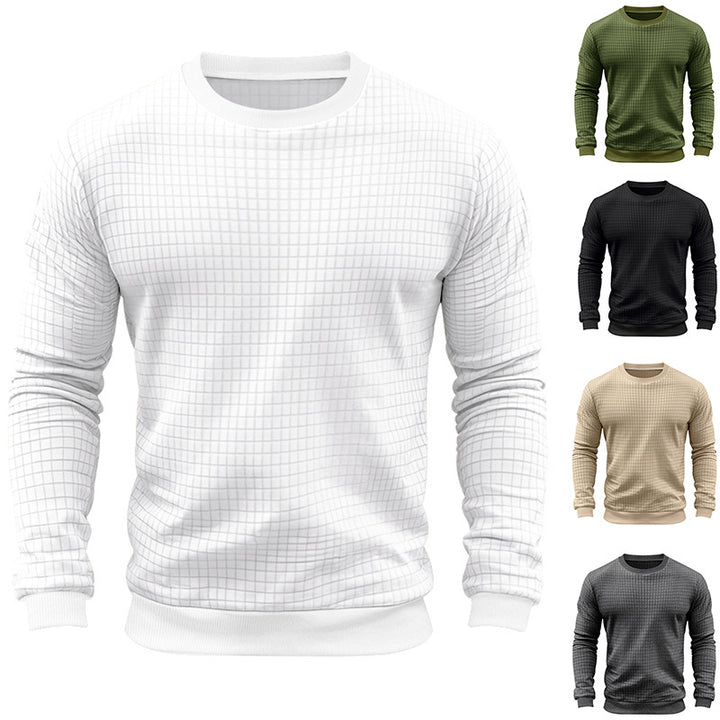 Men's textured check knit sweatshirt with round neck and body-hugging athletic fit Mune Fashion