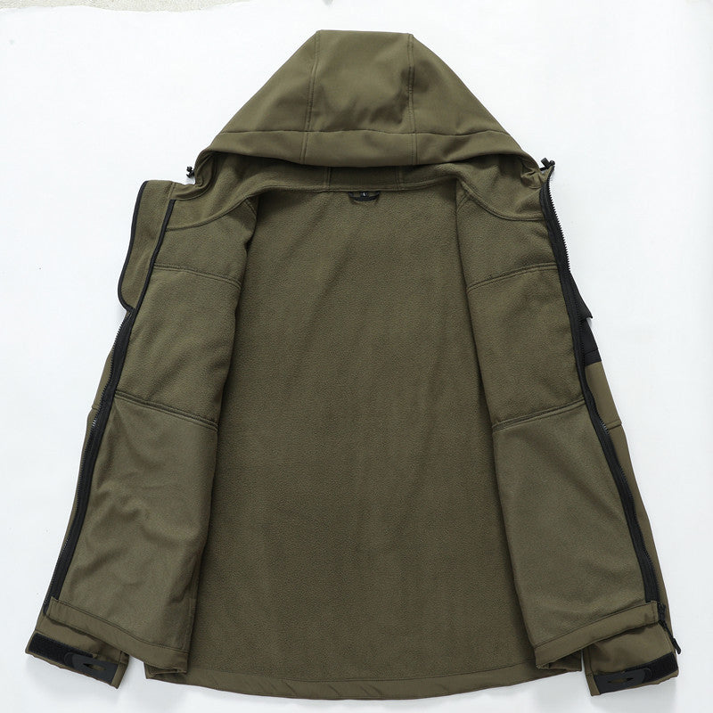 Men's Softshell Tactical Jacket with Fleece Lining, Hood and Multifunctional Pockets Mune Fashion