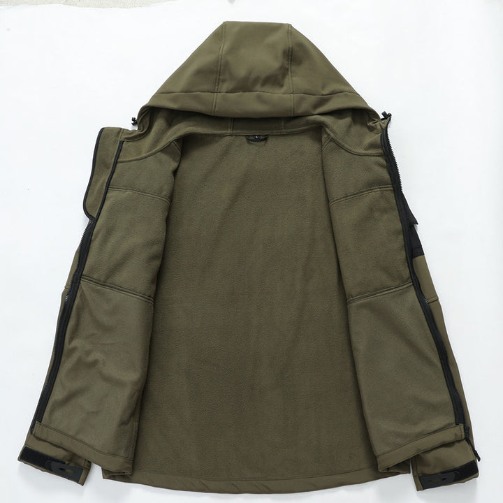 Men's Softshell Tactical Jacket with Fleece Lining, Hood and Multifunctional Pockets Mune Fashion