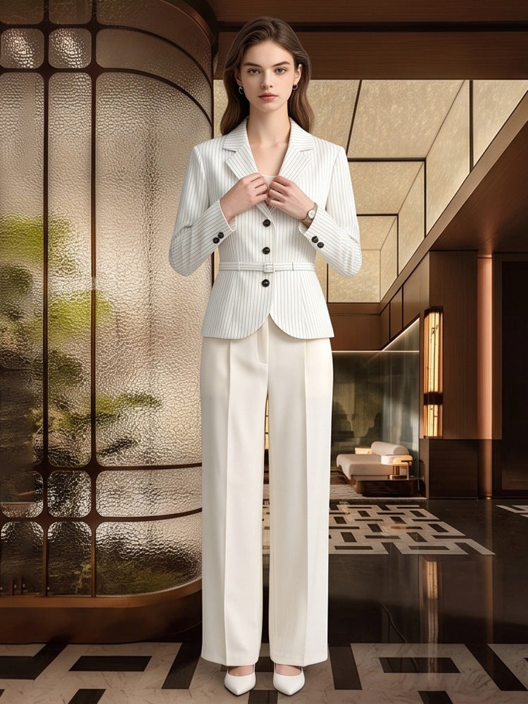 Women Tailored Pinstripe Blazer and Palazzo Pants Set Mune Fashion