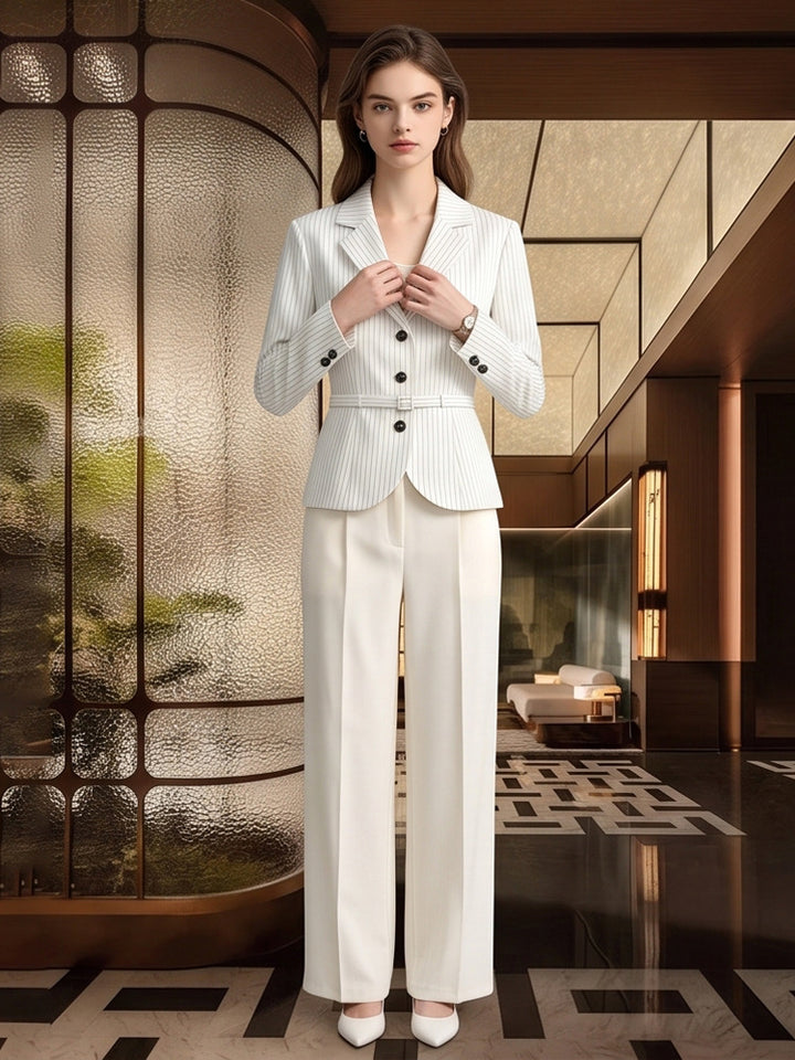 Women Tailored Pinstripe Blazer and Palazzo Pants Set Mune Fashion