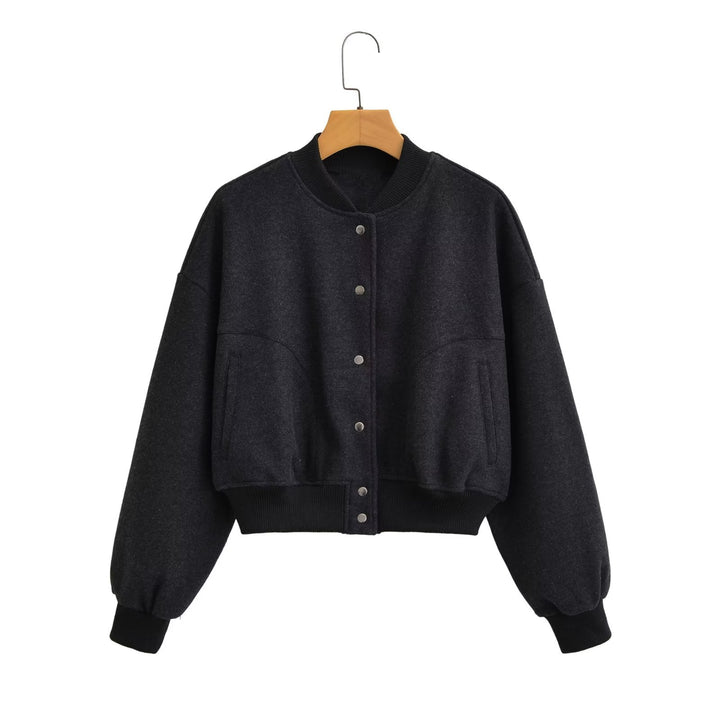 Unisex oversized wool blend bomber jacket with ribbed hem and snap button placket Mune Fashion