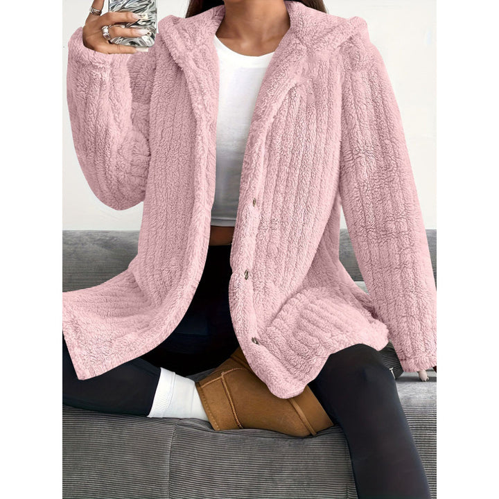 Women's Hooded Teddy Coat with Button Placket and Oversized Fit Mune Fashion