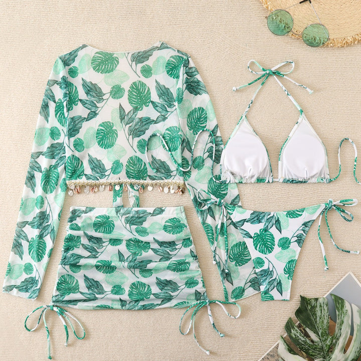 Women's Beach Swimsuit Set with Elegant Wrap Blouse Mune Fashion