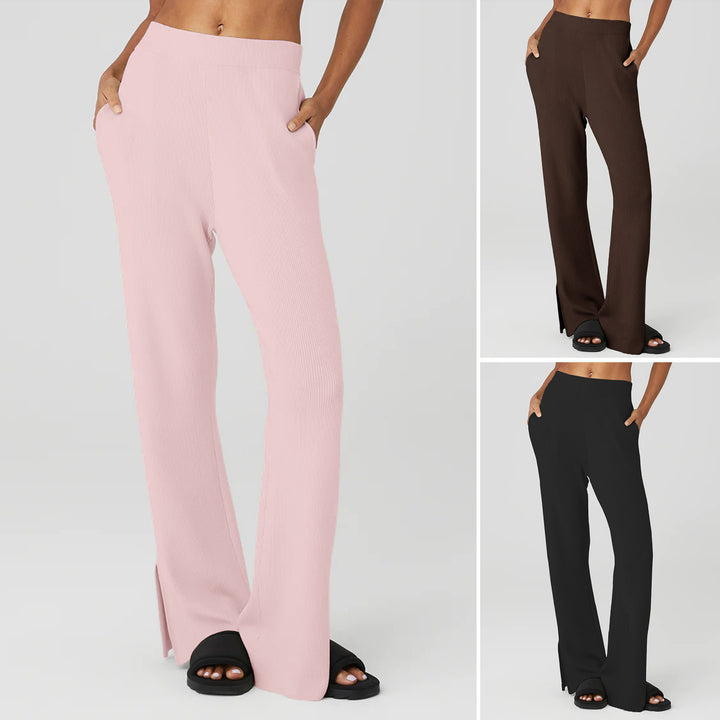 Women's loose lounge pants with elastic waistband, side pockets and side hem slit Mune Fashion