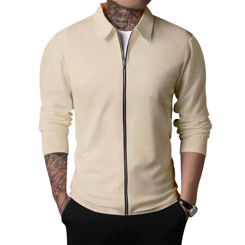 Men's nano structured shirt jacket with waffle structure, full-length zipper and slim fit Mune Fashion