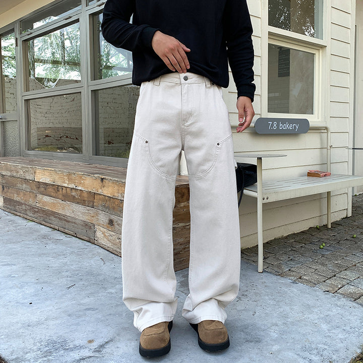 Men's Loose Cargo Pants with Wide Leg and Patch Round Pockets