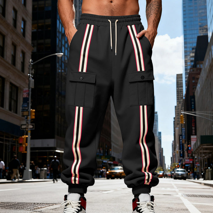 Men's cargo joggers in urban streetwear look with contrast stripes and flap pockets Mune Fashion