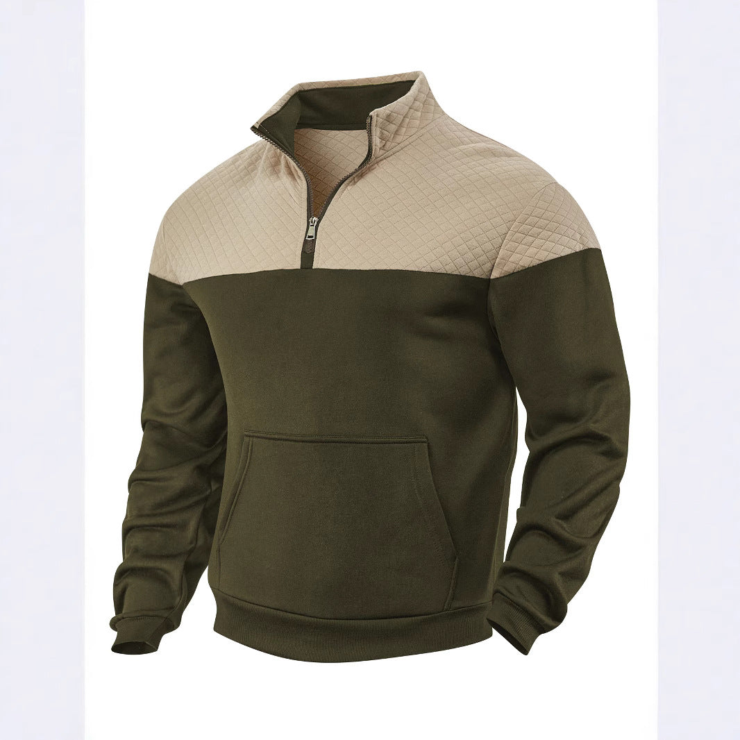 Men's Half-zip Sweatshirt with Quilted Shoulder Panel and Kangaroo Pocket Mune Fashion