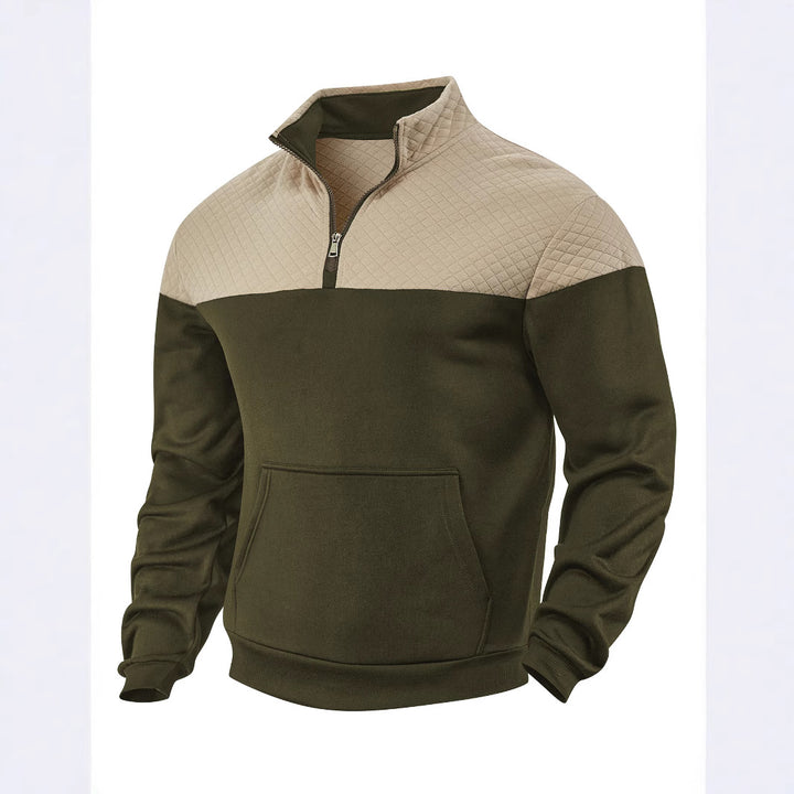 Men's Half-zip Sweatshirt with Quilted Shoulder Panel and Kangaroo Pocket Mune Fashion