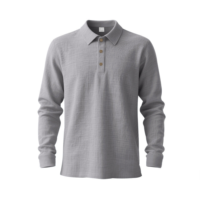 Men's Long Sleeve Polo Shirt made of Cotton Gauze with Three-Button Placket Mune Fashion
