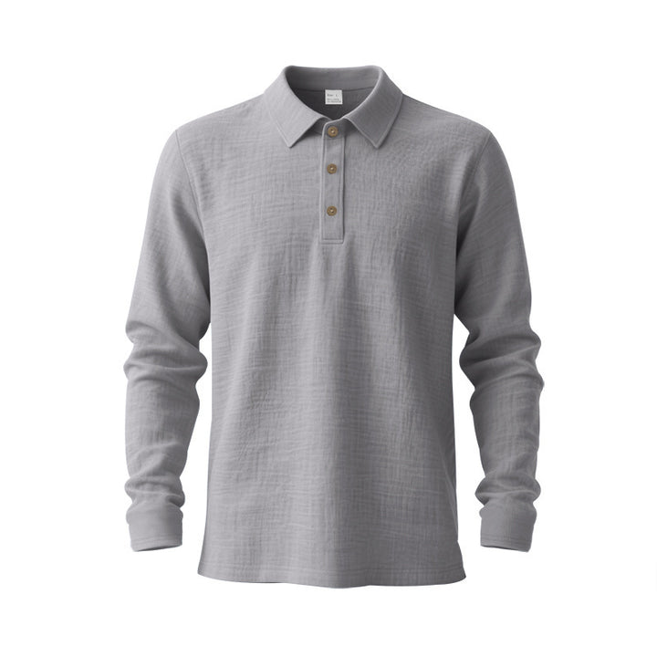 Men's Long Sleeve Polo Shirt made of Cotton Gauze with Three-Button Placket Mune Fashion