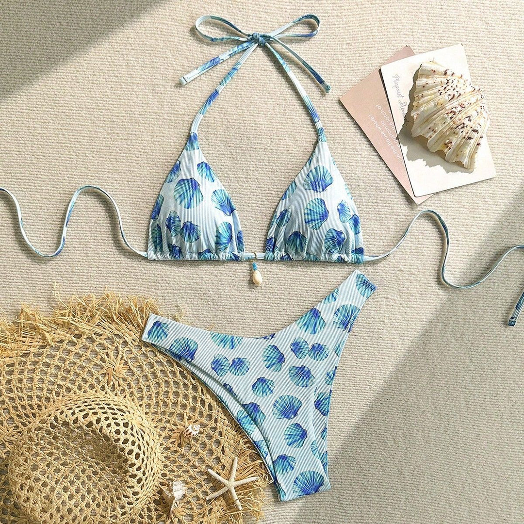 Women's triangle bikini with shell print and delicate ruffle details Mune Fashion