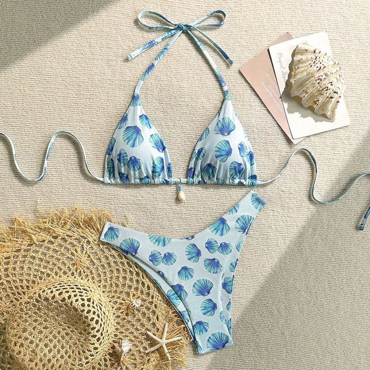 Women's triangle bikini with shell print and delicate ruffle details Mune Fashion