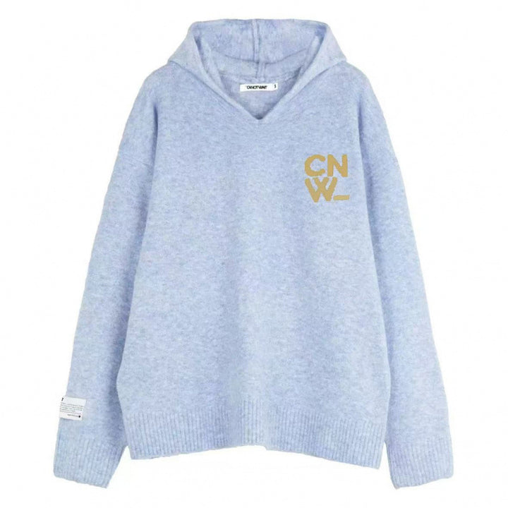 Unisex Oversized Hoodie with V-Neck made of Fine Knit and Logo Embroidery Mune Fashion