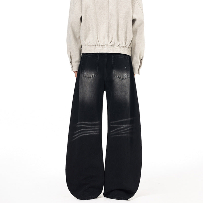 Men's Ultra Wide Denim Palazzo Pants with Sculptural Side Panels and Used Effect Mune Fashion