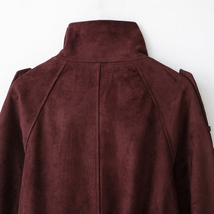 Women's Velvet Trench Coat with High Funnel Collar and Tie Belt Mune Fashion