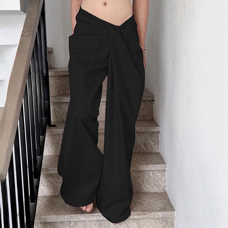 Women's high-waisted palazzo pants with drape detail and wide leg Mune Fashion