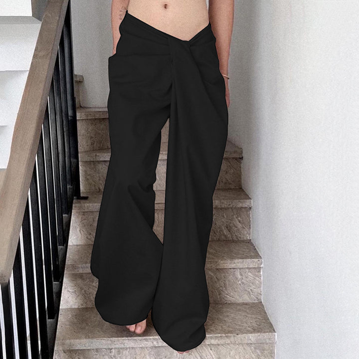 Women's high-waisted palazzo pants with drape detail and wide leg Mune Fashion