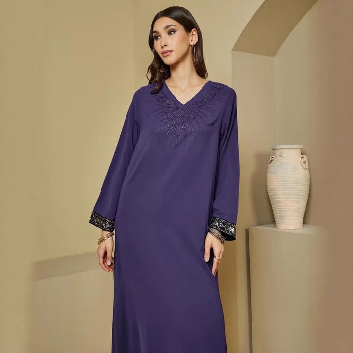 Women Elegant Maxi Dress with Embroidered Sleeves Mune Fashion