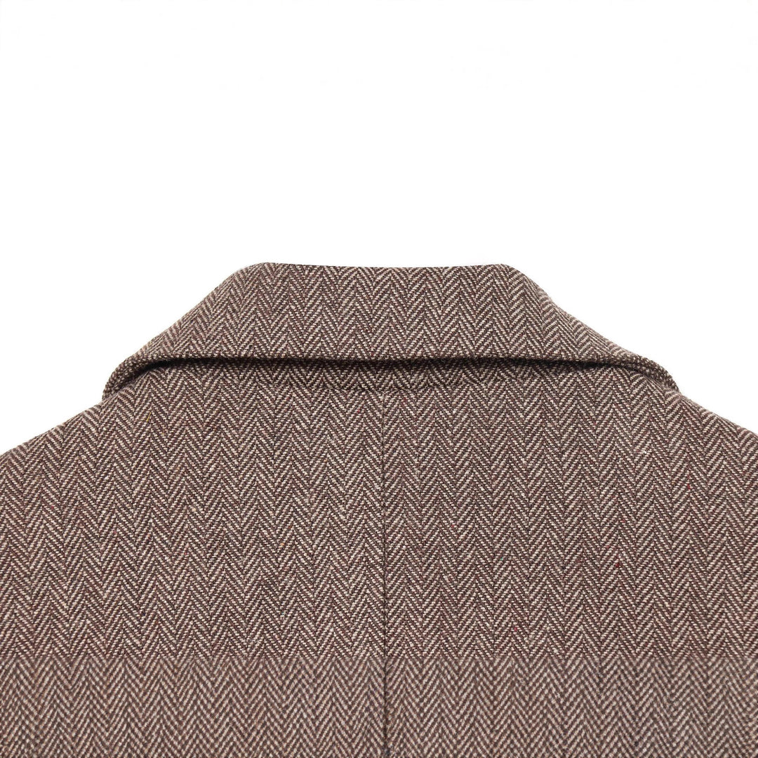 Women's Oversized Blazer-Coat in Herringbone Pattern with Waist Belt Mune Fashion