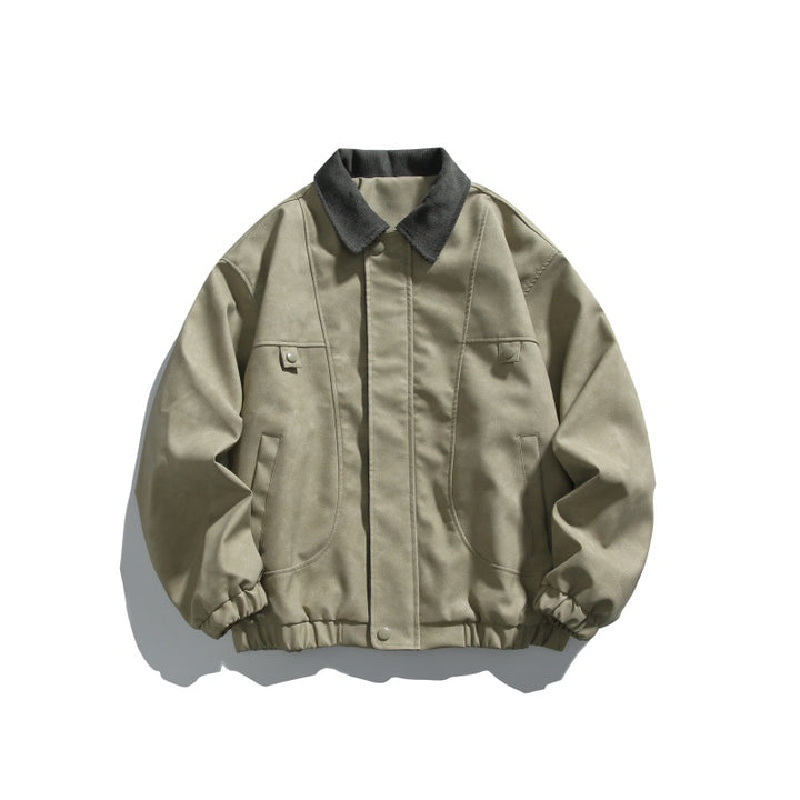 Men's Boxy Canvas Blouson Jacket with Cord Collar and Elastic Hem