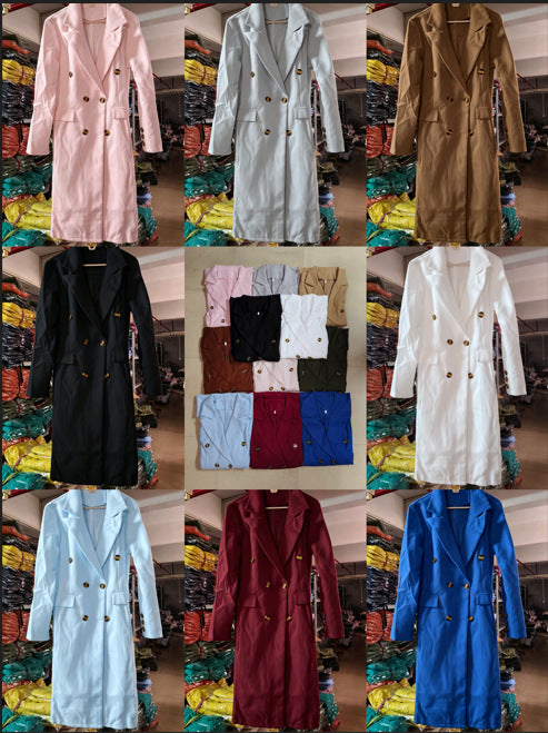 Women's double-breasted coat with lapel collar, patch pockets, and knee-length cut Mune Fashion