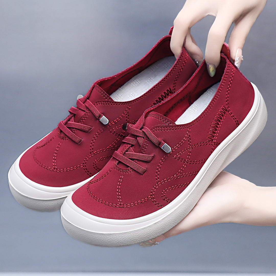 Women's nan elastic slip-on comfort sneaker with decorative decorative stitching, padded heel support, and cushioning lightweight profile sole Mune Fashion