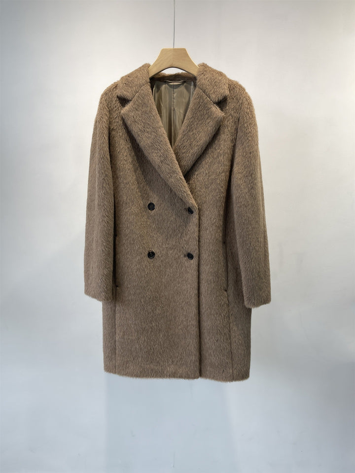 Women Luxury Double Breasted Textured Coat Mune Fashion