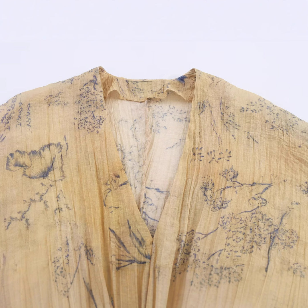 Women 1000+ lightweight Cropped Kimono Top with Smocked Waist and Deep V-Neck Mune Fashion