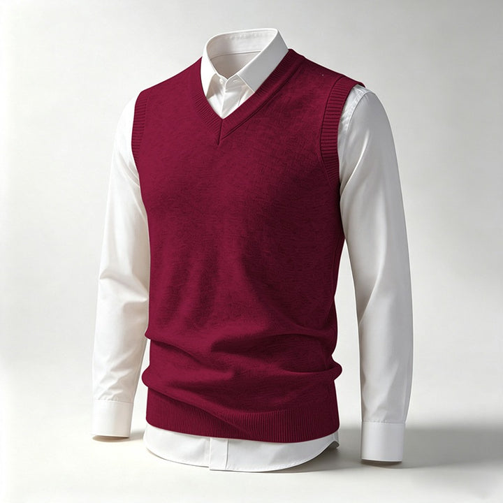 Men's Sleeveless Fine Knit V-Neck Vest with Ribbed Hem Mune Fashion
